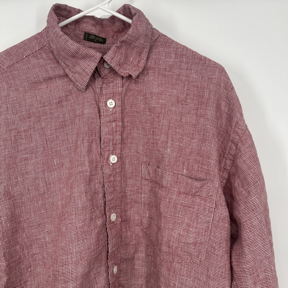 Orvis Mens XL Linen Button Up Shirt Long Sleeve Houndstooth Red Signature